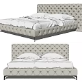 Modern Double Bed With Tufted Headboard And Beige Upholstered Frame 3d model