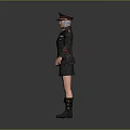Game Movie Female Character Wearing Dark Uniform Coat Short Skirt Long Boots And Red Hat