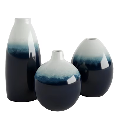 Ceramic Vases With Blue And White Gradient Color Various Shapes For Home Decor 3d model