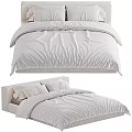 Modern Double Bed With White Bedding Upholstered Headboard Cozy Pillows And Duvet