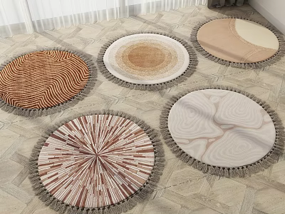 Various Patterned Round Rugs With Fringed Edges And Diverse Designs For Home Floors 3d model