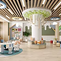Bright Service Hall Interior With Circular Lights And Child Furniture