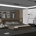 Modern Bedroom Interior With Large Bed Open Wardrobe And Natural View 3d model