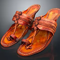 Handcrafted Brown Leather Slippers With Braided Straps And Traditional Design