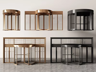 Modern Gold and Black Revolving Doors With Glass Panels And Metal Frames 3d model