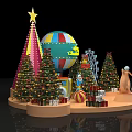 Festive Christmas Decoration Scene With Colorful Hot Air Balloon Ferris Wheel And Gift Boxes