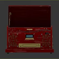 Red Record Player With Open Lid Vinyl Record Turntable Digital Display And Decorative Patterns