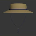 Yellow Straw Hat with Wide Brim and Blue Ribbon Tassel at the End