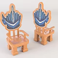 Wooden Children's Chairs With Brown Frame And Blue Orange Decorative Crown Shaped Back