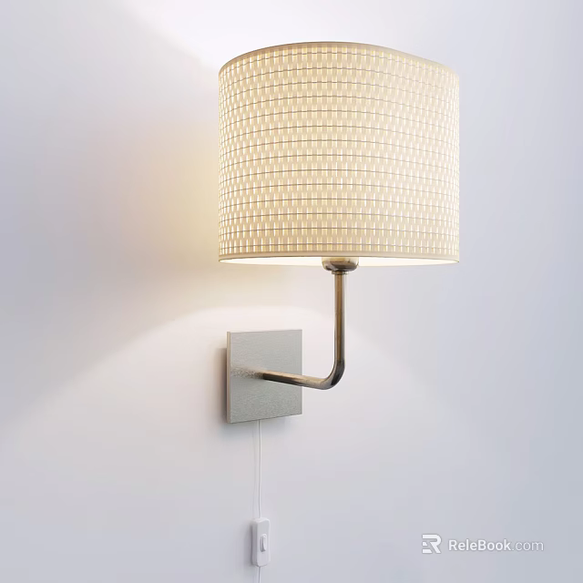 Modern Minimalist Wall Lamp With Beige Grid Shade And Square Metal Base 3d model 