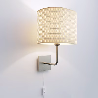 Modern Minimalist Wall Lamp With Beige Grid Shade And Square Metal Base 3d model