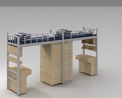 Bed Lower Table High-end Apartment Bed Dormitory Bed Student Bed 3d model