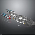 Futuristic Interstellar Spaceship Design With Metallic Surface And Multiple Thrusters