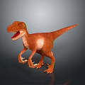 Orange Velociraptor Dinosaur Model With Open Mouth Sharp Teeth Standing Pose 3d model