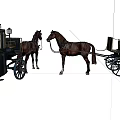 Vintage Black Horse-Drawn Carriages With Two Brown Horses Coachman And Brass Lanterns