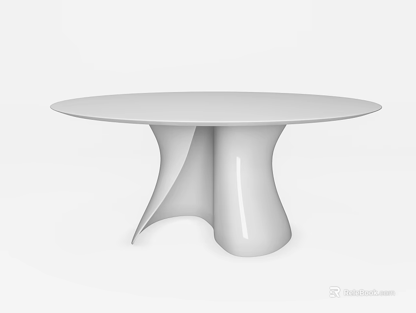 Modern White Round Dining Table With Unique Sculptural Curved Base Design 3d model 