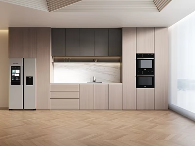 Modern Luxury Wine Cabinet With Wooden Frame And Marble Countertop In Open Kitchen 3d model