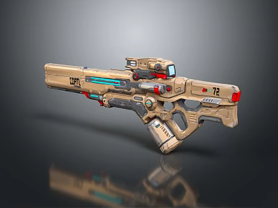 Golden Futuristic Shotgun Featuring Blue Accents Red Details Scope Model 12G 17 3d model