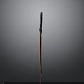 Black And Red Long Handle Sword Vertically Placed On Gray Gradient Background With Reflection
