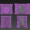 Ancient Style Stone Door Frames With Carvings Grid Design And Inscriptions
