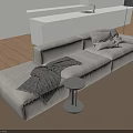 Modern Gray L shaped Sectional Sofa with Throw Blanket Black Side Table on Carpet 3d model