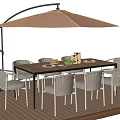 Outdoor Table with Umbrella and Chairs on Wooden Deck for Leisure Dining
