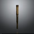 Golden Decorative Column With Textured Surface Ornate Top Bottom Accents On Dark Background Reflective Base