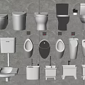 White Urinals Showcased With Toilets And Sinks On Grey Tile Bathroom Wall