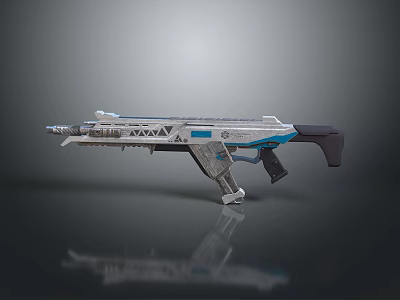 Futuristic Sci Fi Gun With Silver Blue Metallic Design And Detailed Components 3d model