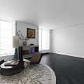 Modern Rattan Leisure Chair With Round Coffee Table And Window View Living Room Interior