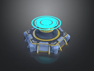Advanced Hexagonal Base Tech Equipment Featuring Glowing Blue Rings And Metallic Supports 3d model