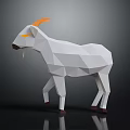Low Poly White Goat Figure With Orange Horns Yellow Eyes And Black Background