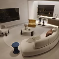 Modern Minimalist Living Room Interior Design With White Sofa Round Coffee Table And Cozy Chair