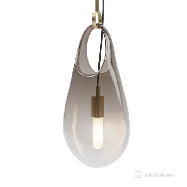 Modern Translucent Glass Teardrop Pendant Light With Brass Accent For Home Interior 3d model 