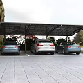 Carport Covering Two Cars With Stone Wall Arched Structure And Greenery Background