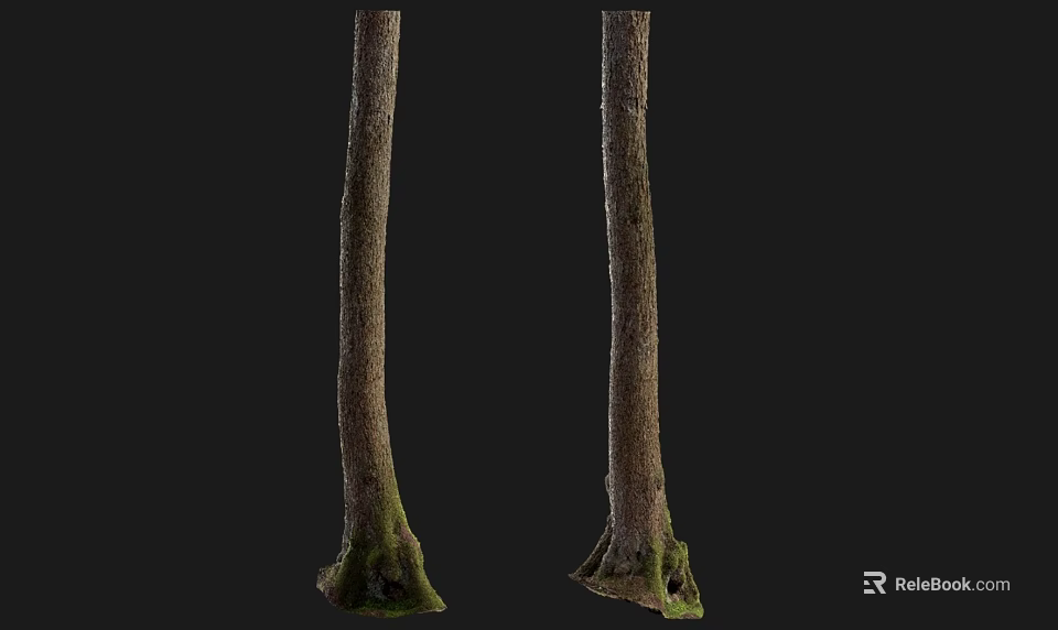 Natural Wood Tree Trunks With Stone Textured Bases For Decorative Design 3d model 