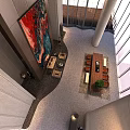 Spacious Modern Office Reception Lobby With High Ceiling Elegant Wall Art And Comfortable Lounge Spaces