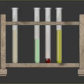 Wooden Test Tube Stand With Glass Tubes Containing Various Colored Liquids