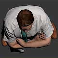 Man Wearing White Coat Green Shirt Blue Pants With Arms Crossed On Grey Background