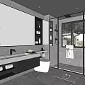 Modern Bathroom Interior Design With Vanity Mirror Glass Shower Toilet Lighting And Towel