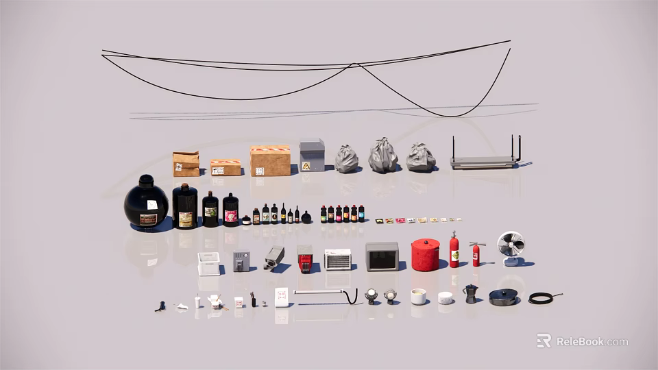 Assorted Decorative Ornament Set With Bottles Boxes Candles And Small Decor Pieces 3d model