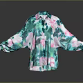 Fashionable Loose Fit Floral Print Shirt with Teal Pink Patterns and Collar Design