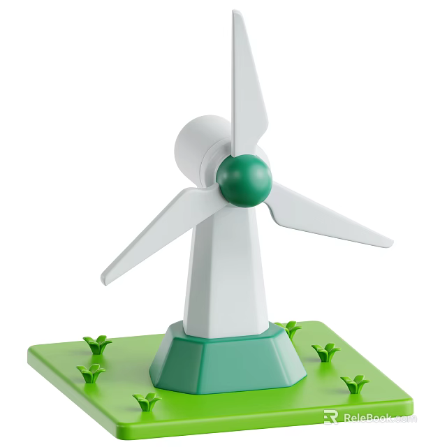 Smart Wind Turbine With White Blades Green Ball Base And Small Plants 3d model 