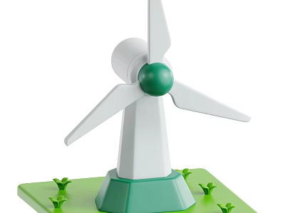 Smart Wind Turbine With White Blades Green Ball Base And Small Plants 3d model