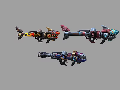 Futuristic Sci Fi Weapons Three Colorful Designs With Mechanical Details And Vibrant Patterns 3d model