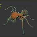 Orange Ant 3D Model in Cartoon Style with Long Legs and Detailed Design
