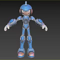 Futuristic Blue Robot Game and Movie Character With Antenna Head and Glowing Feet