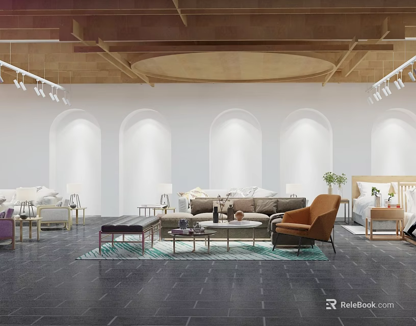 Furniture Store Interior With Modern Sofas Armchairs Coffee Tables And Decor 3d model 