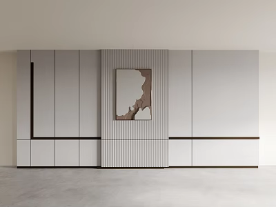 Modern Background Wall With Gray White Panels Vertical Striped Design Decorative Painting And Side Cabinets 3d model
