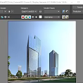 Modern High Rise Office Building With Glass Curtain Wall And Urban Greenery